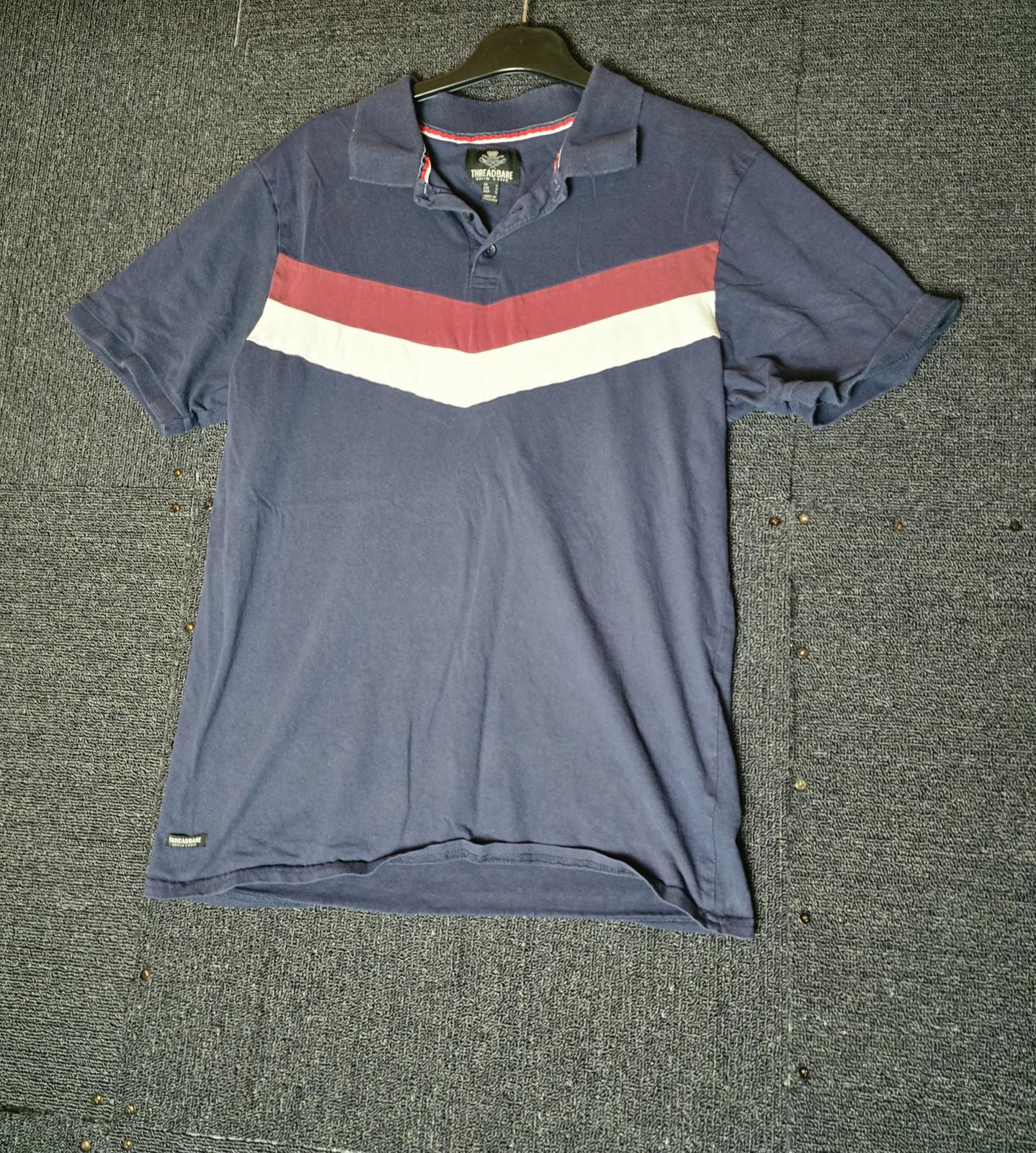 Threadbare navy, burgundy & white short sleeved polo top size L