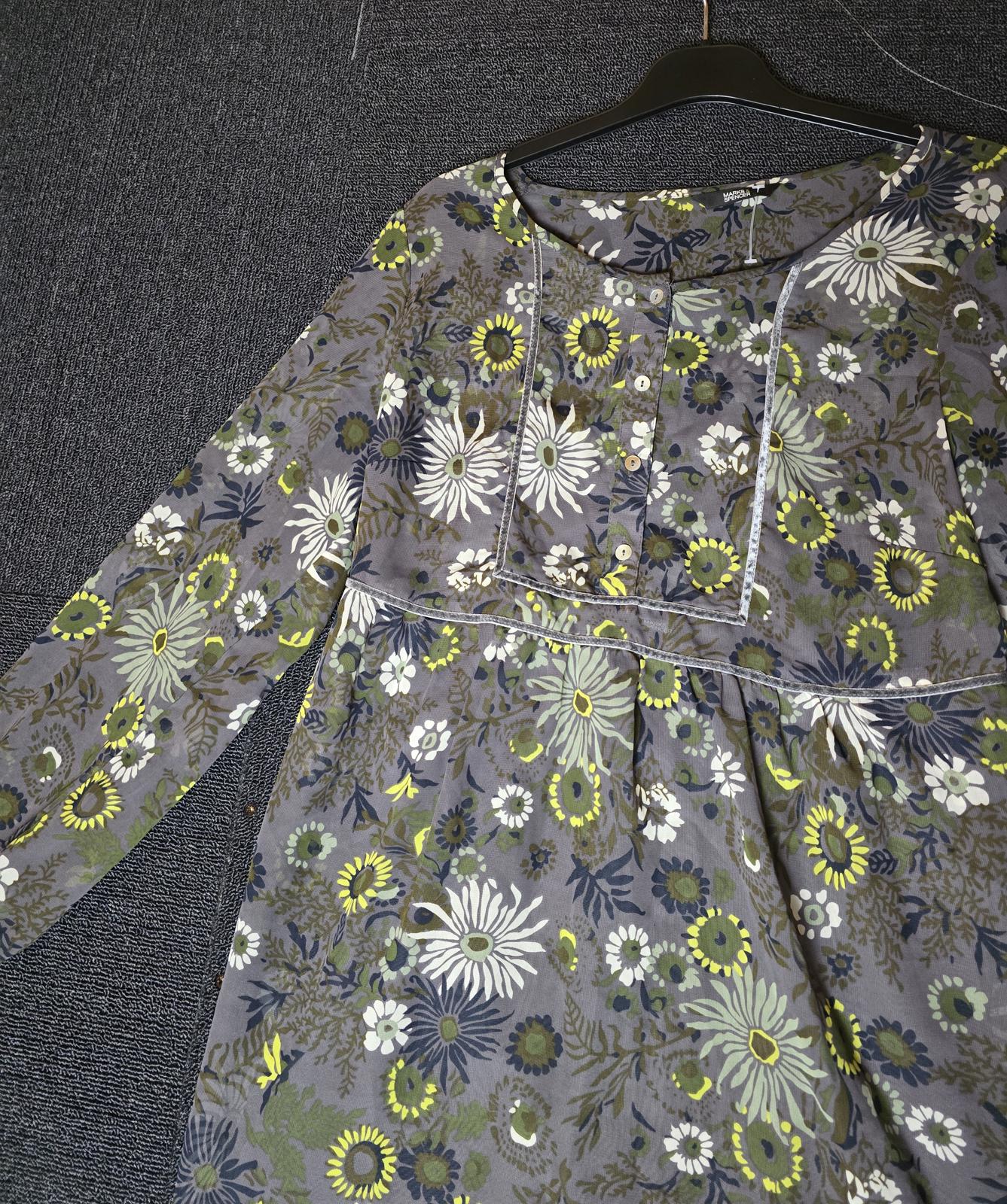 Marks & Spencer grey & yellow patterned blouse size 14