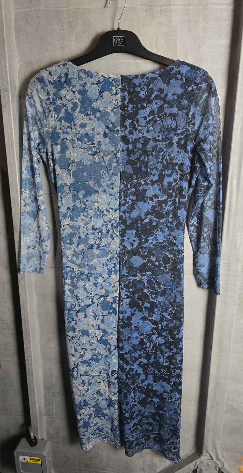 Blue runched midi dress Warehouse Petite bodycon size 14