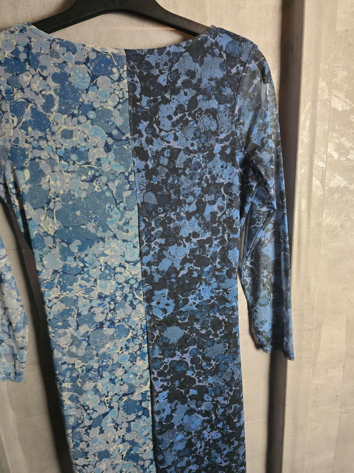 Blue runched midi dress Warehouse Petite bodycon size 14