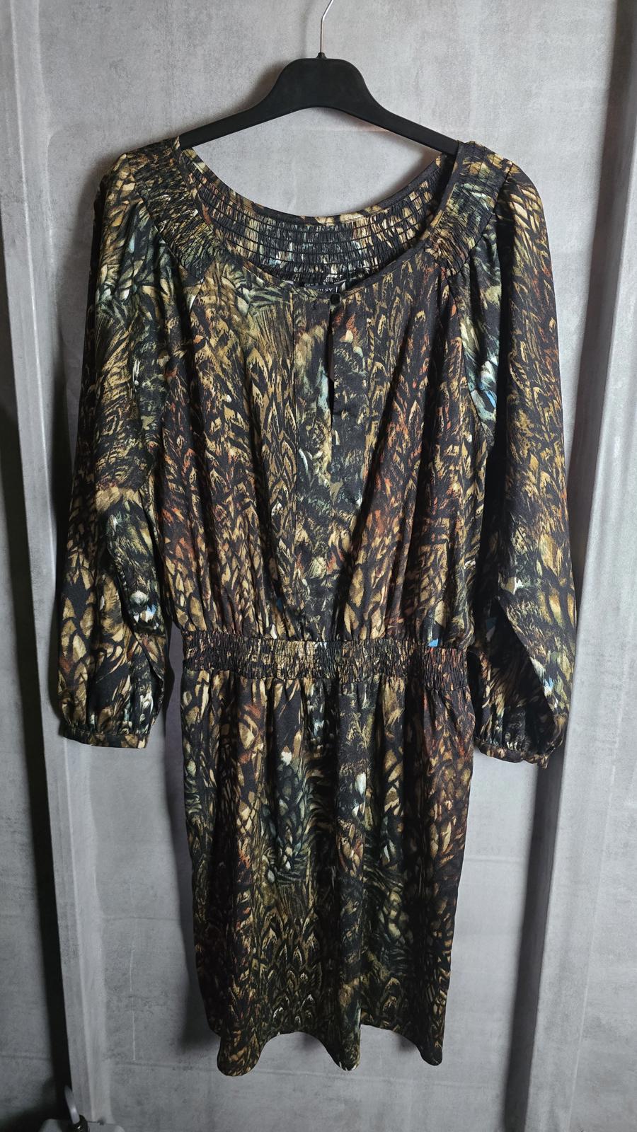 Laura Ashley black brown & blue patterned dress elasticated waist size 14
