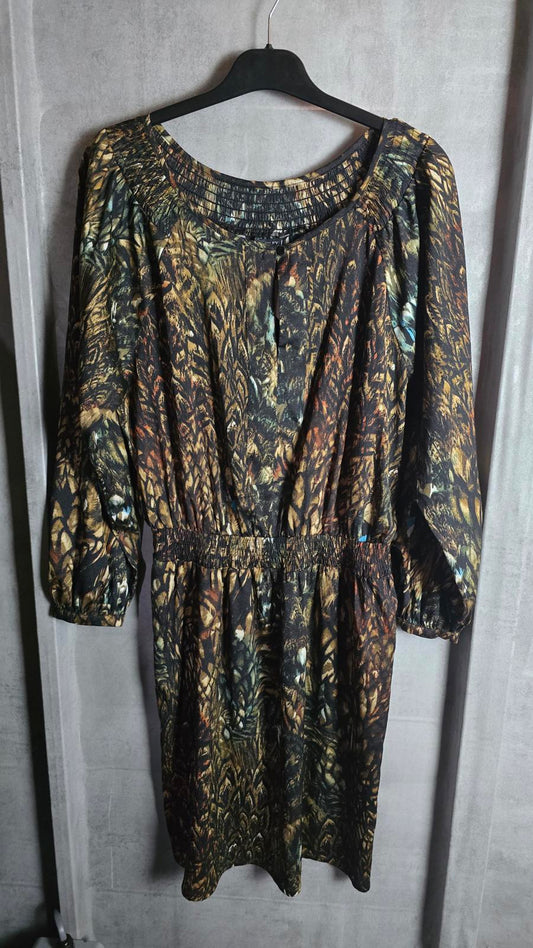 Laura Ashley black brown & blue patterned dress elasticated waist size 14