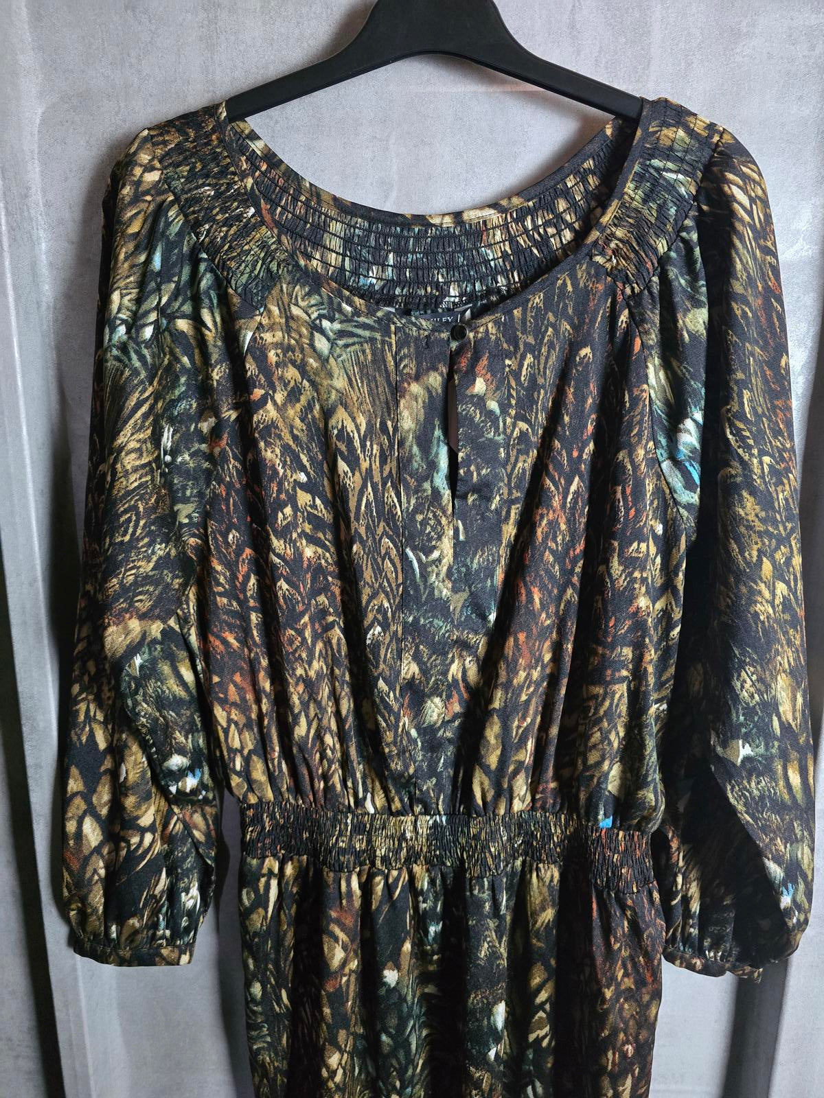 Laura Ashley black brown & blue patterned dress elasticated waist size 14