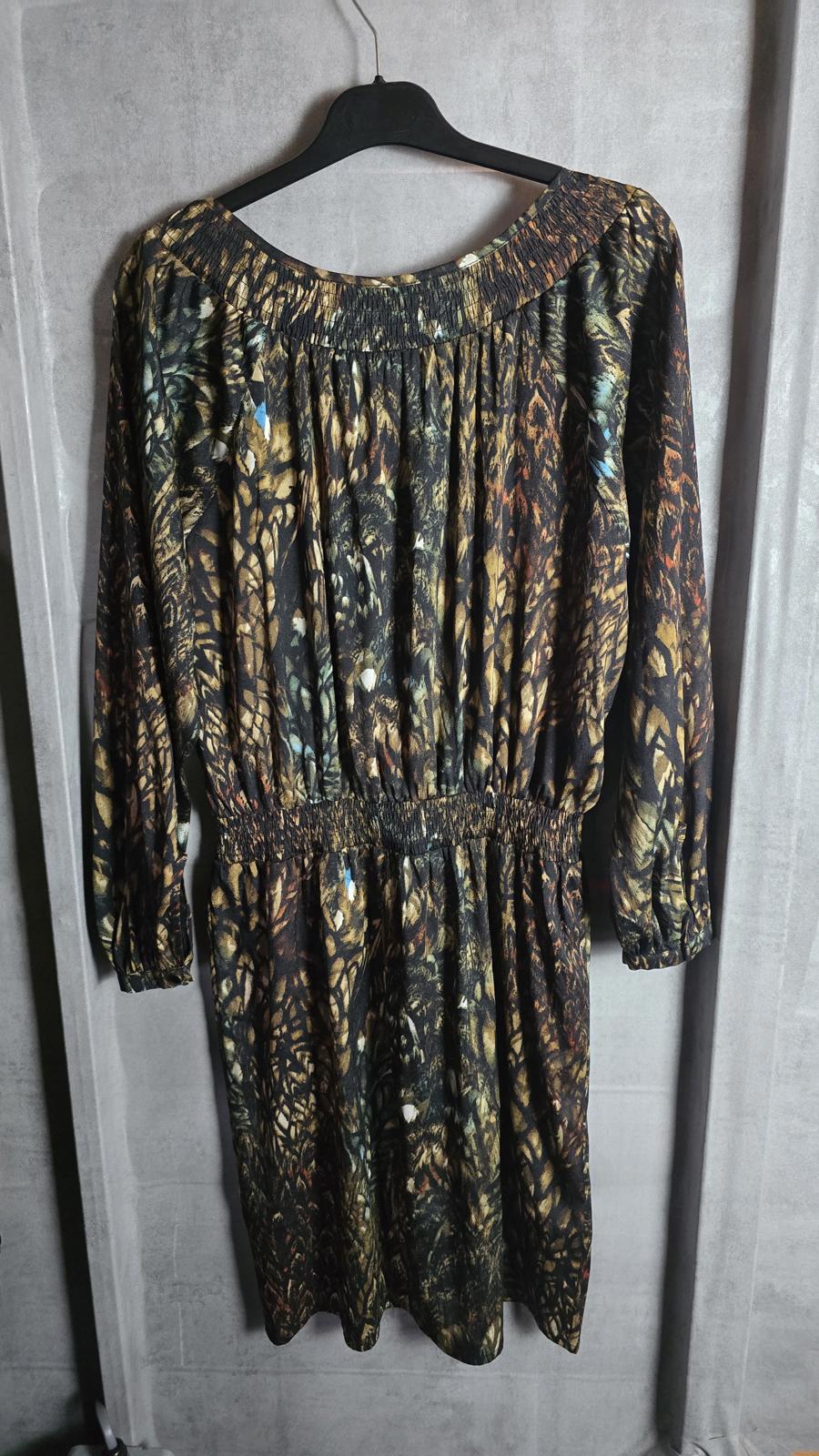 Laura Ashley black brown & blue patterned dress elasticated waist size 14