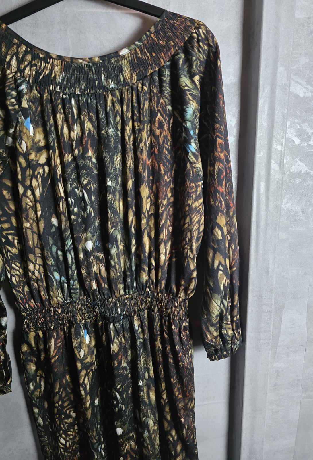 Laura Ashley black brown & blue patterned dress elasticated waist size 14