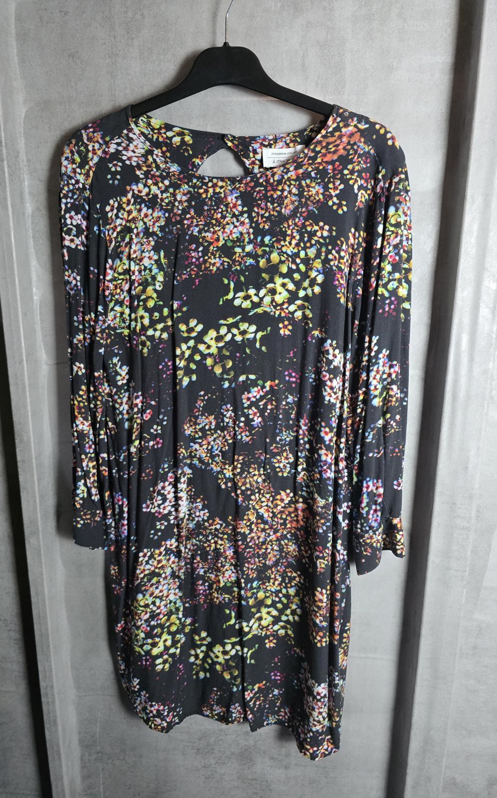 & other stories black floral mini dress size 10 3/4 length sleeves