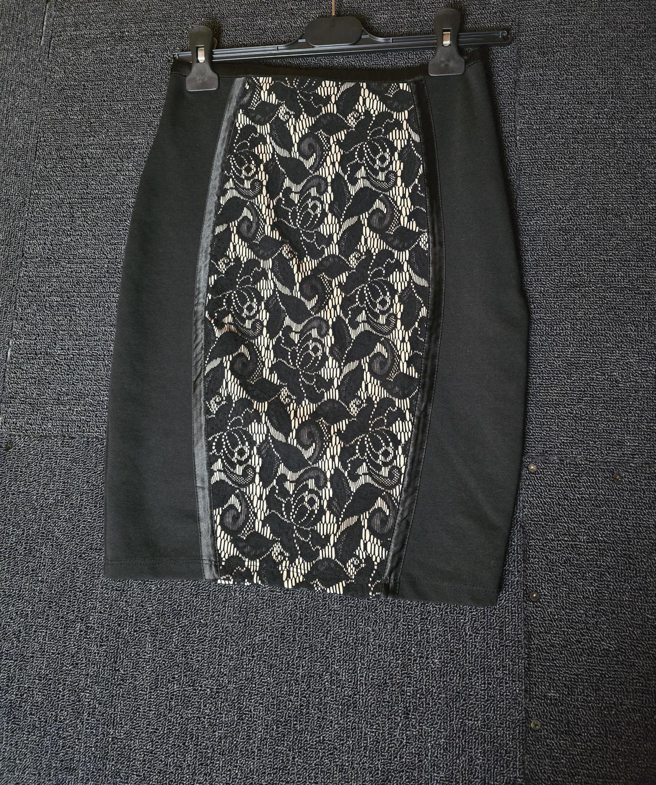 Y2k Jane Norman black & beige lace bodycon skirt size 10