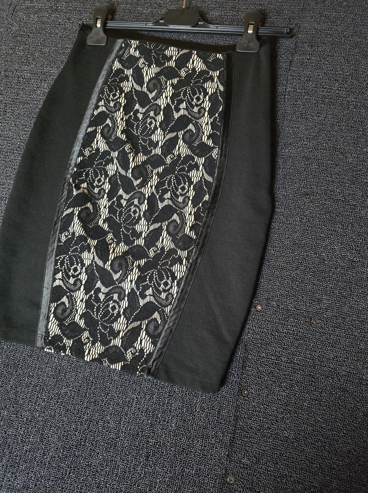 Y2k Jane Norman black & beige lace bodycon skirt size 10