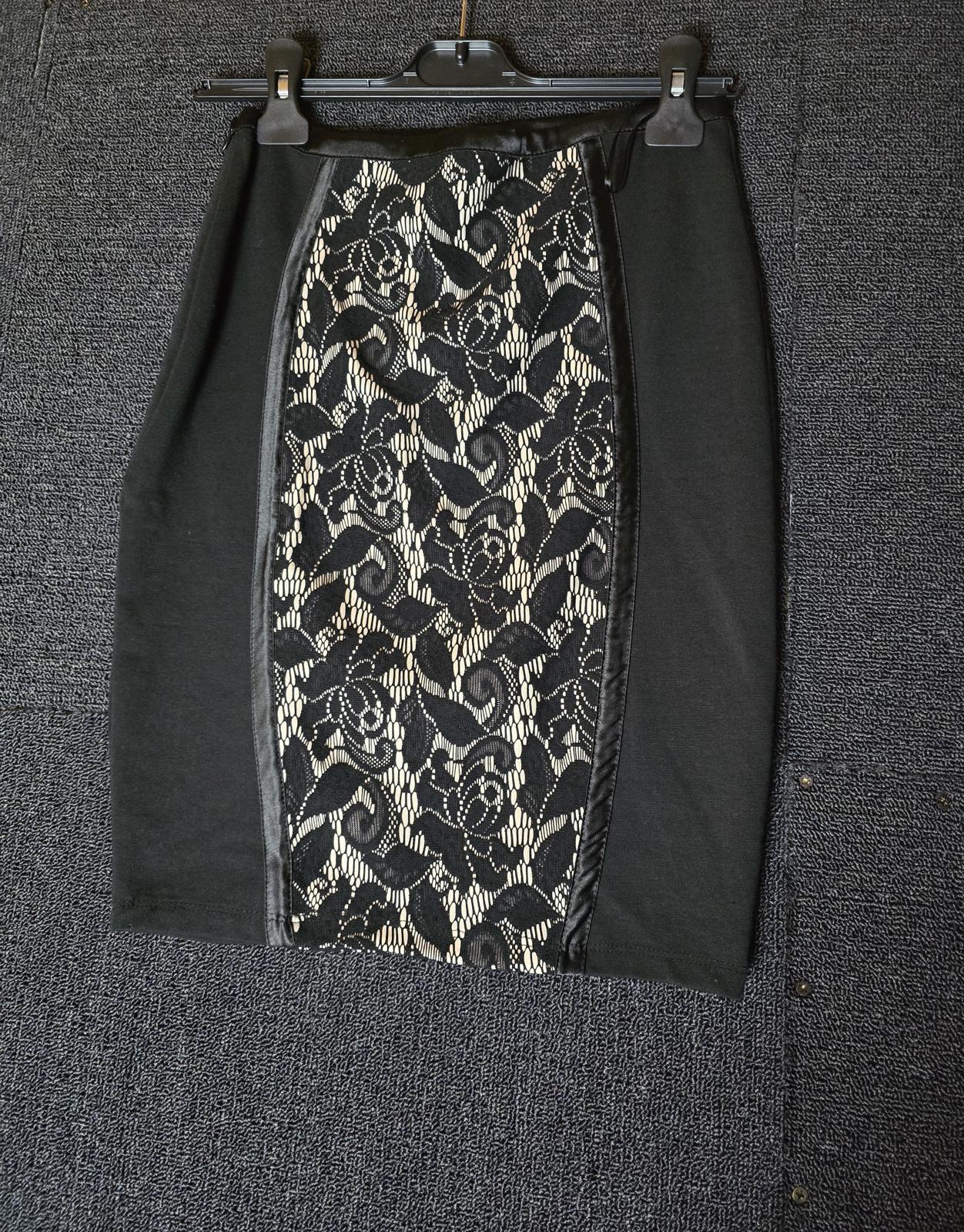 Y2k Jane Norman black & beige lace bodycon skirt size 10