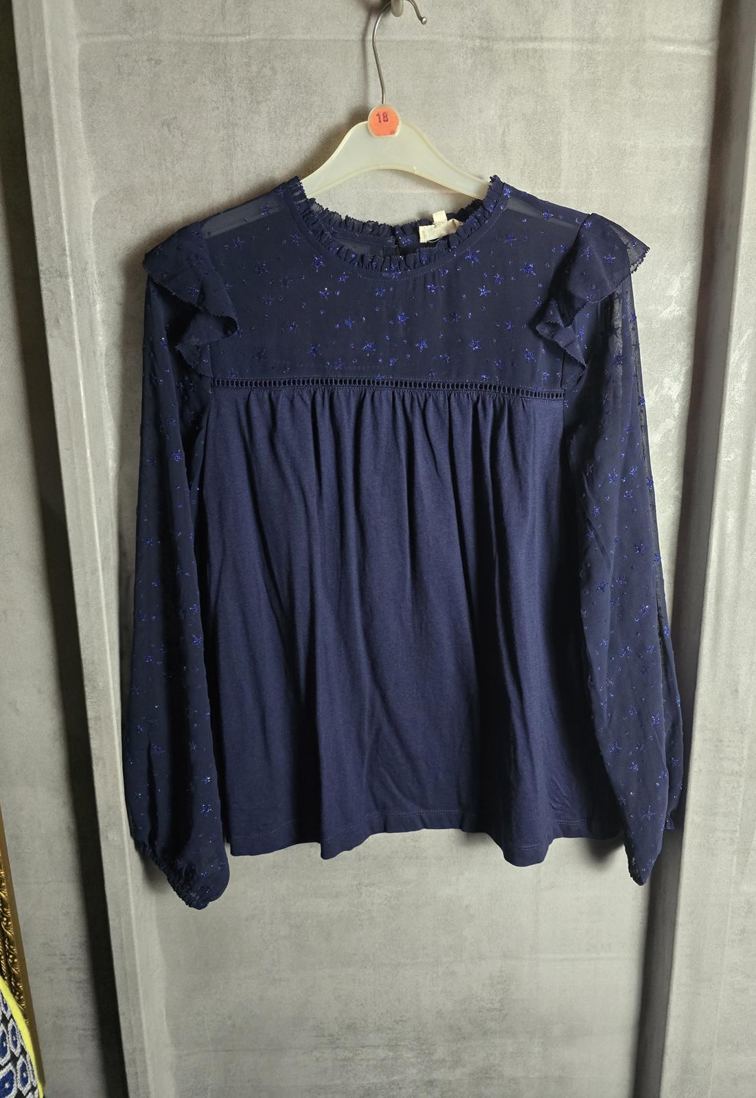 Fatface navy glitter top size 8 sheer long sleeves