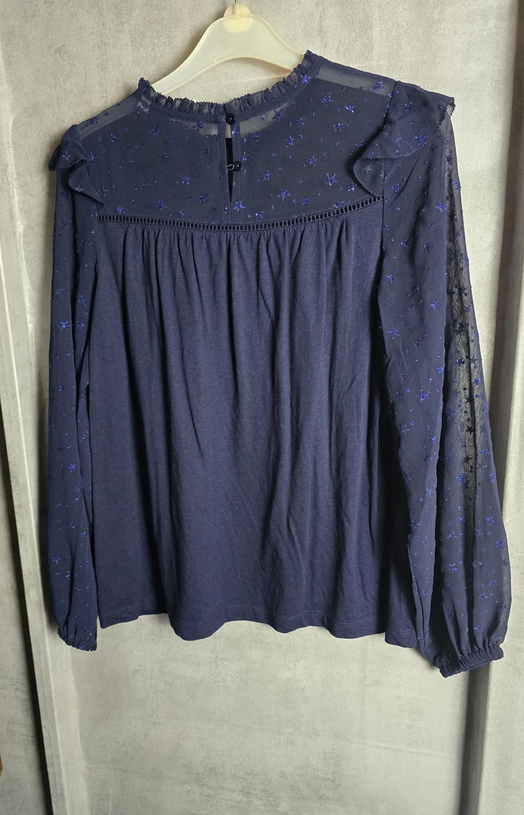 Fatface navy glitter top size 8 sheer long sleeves