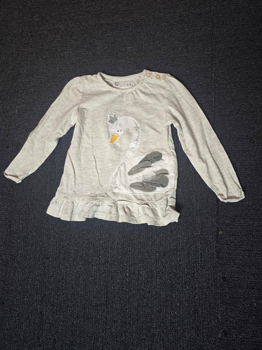 Tu grey girls long sleeved t-shirt Swan feather front 18-24months
