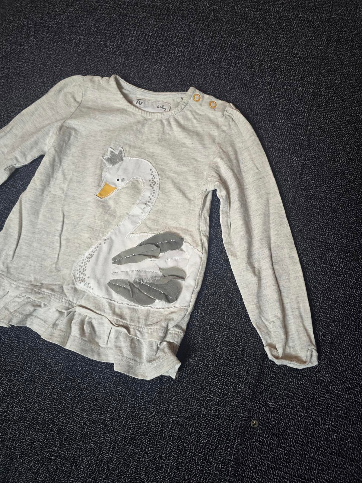 Tu grey girls long sleeved t-shirt Swan feather front 18-24months