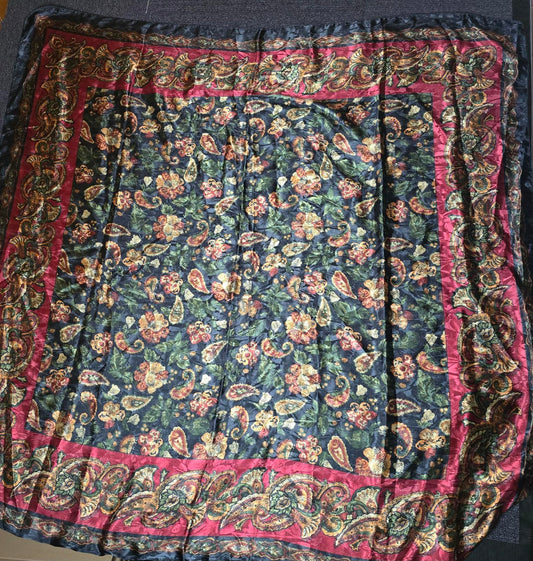 Vintage St Michael silky multicoloured patterned square scarf 46" x 46"