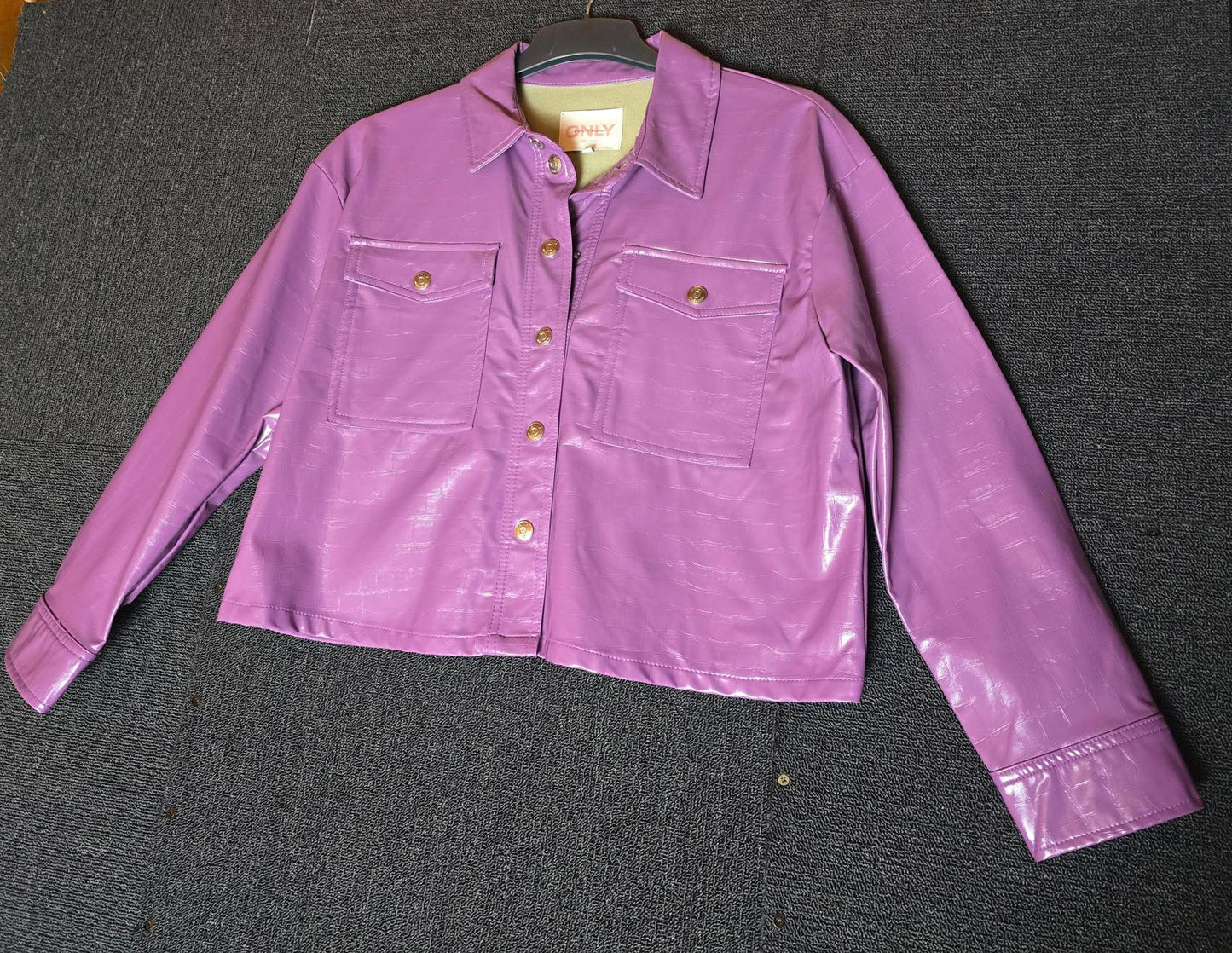ONLY lilac faux leather jacket box cropped fit M size 12/14