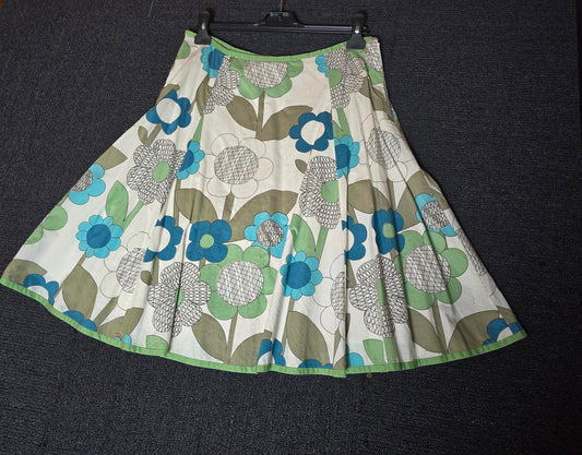 Boden green & multicoloured floral flared skirt size 12