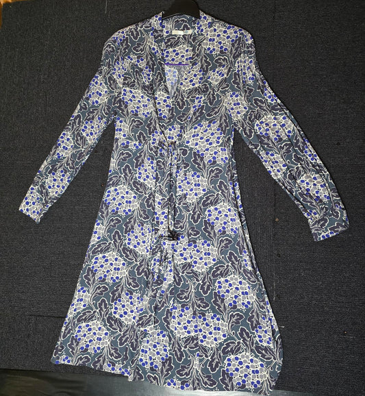 Boden green & blue floral dress size 12reg tie waist