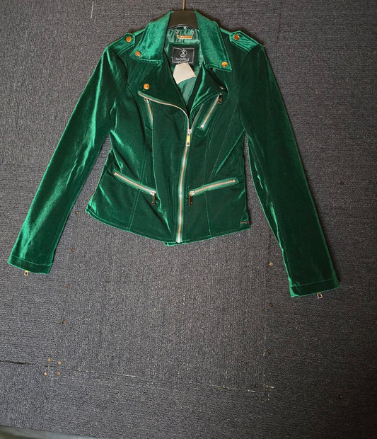 Rino & Pelle green velvet biker jacket size 8 NWT