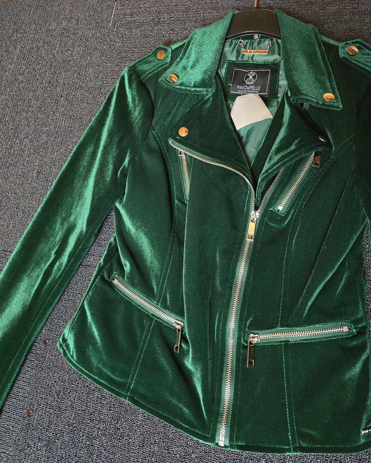 Rino & Pelle green velvet biker jacket size 8 NWT