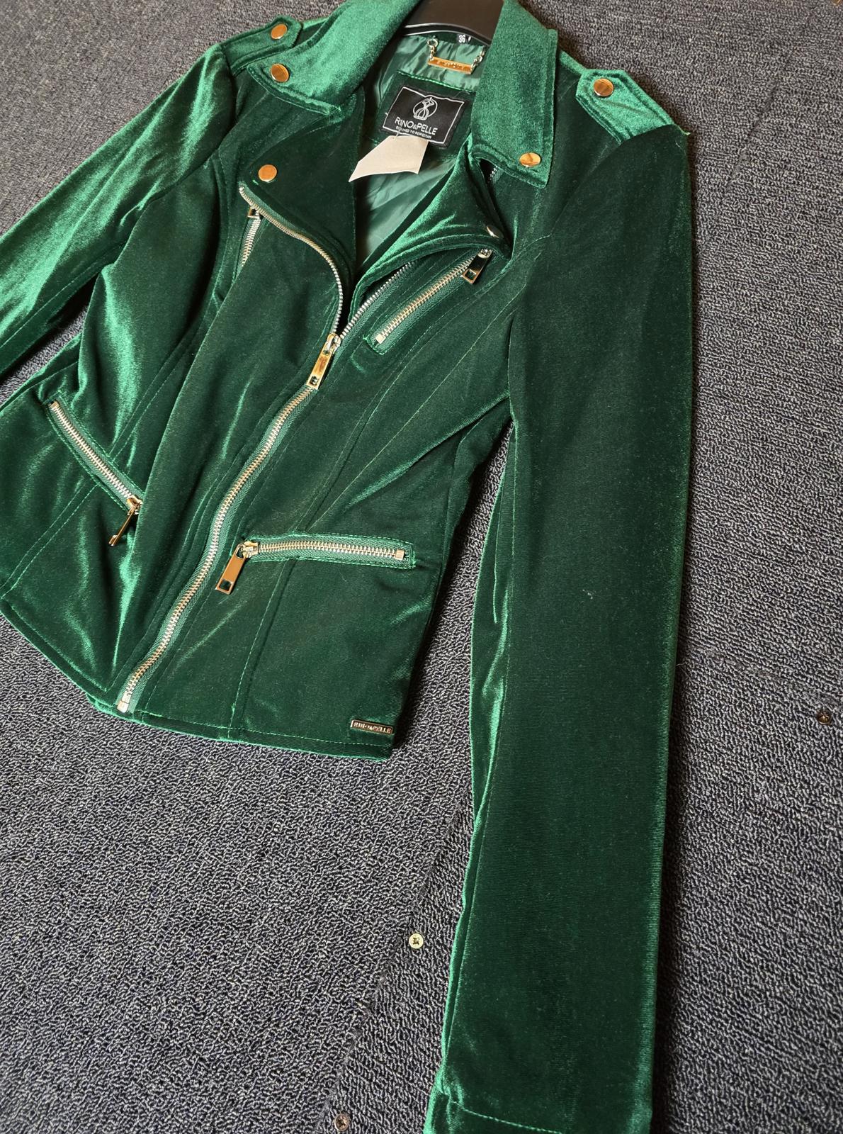 Rino & Pelle green velvet biker jacket size 8 NWT