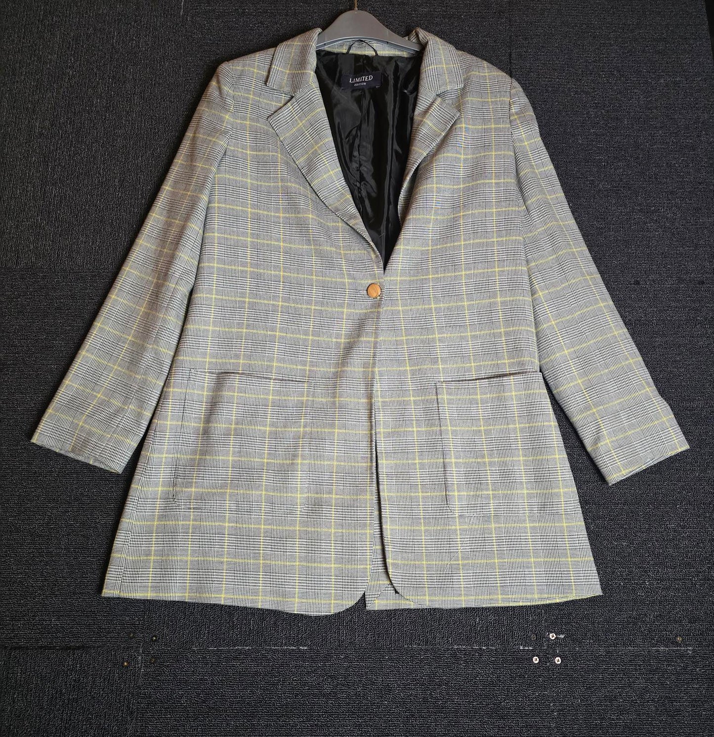 Marks & Spencer grey & yellow checked oversized blazer size 10