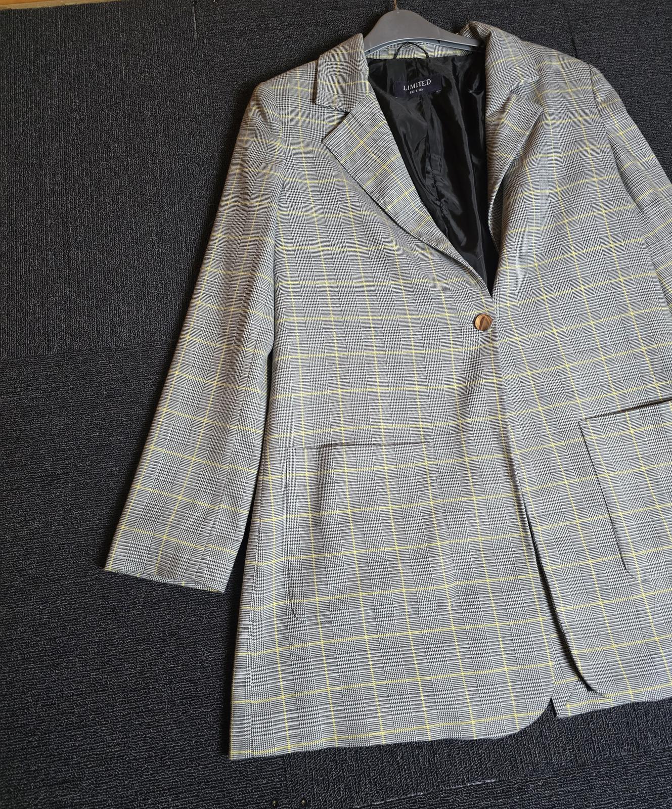 Marks & Spencer grey & yellow checked oversized blazer size 10