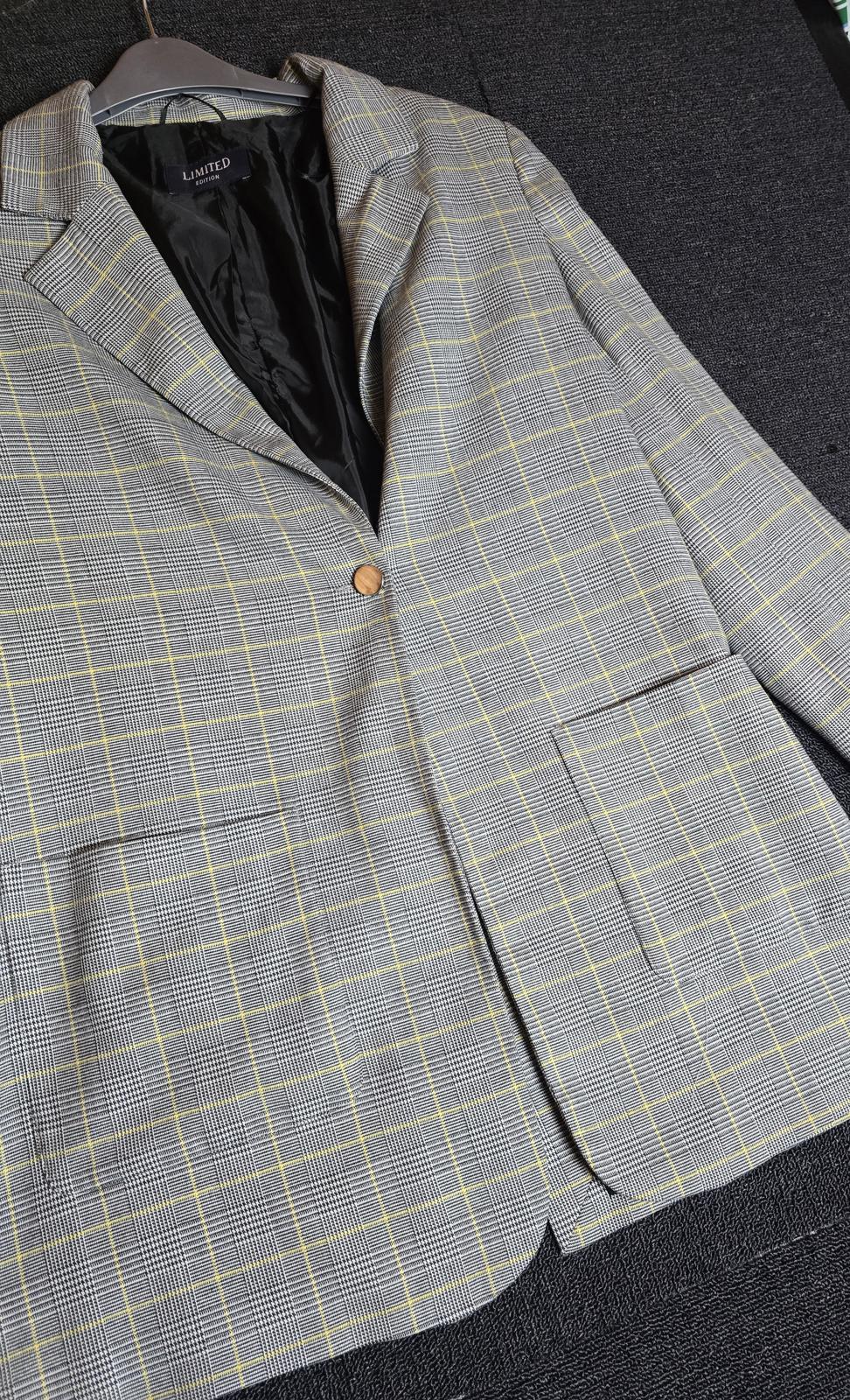 Marks & Spencer grey & yellow checked oversized blazer size 10