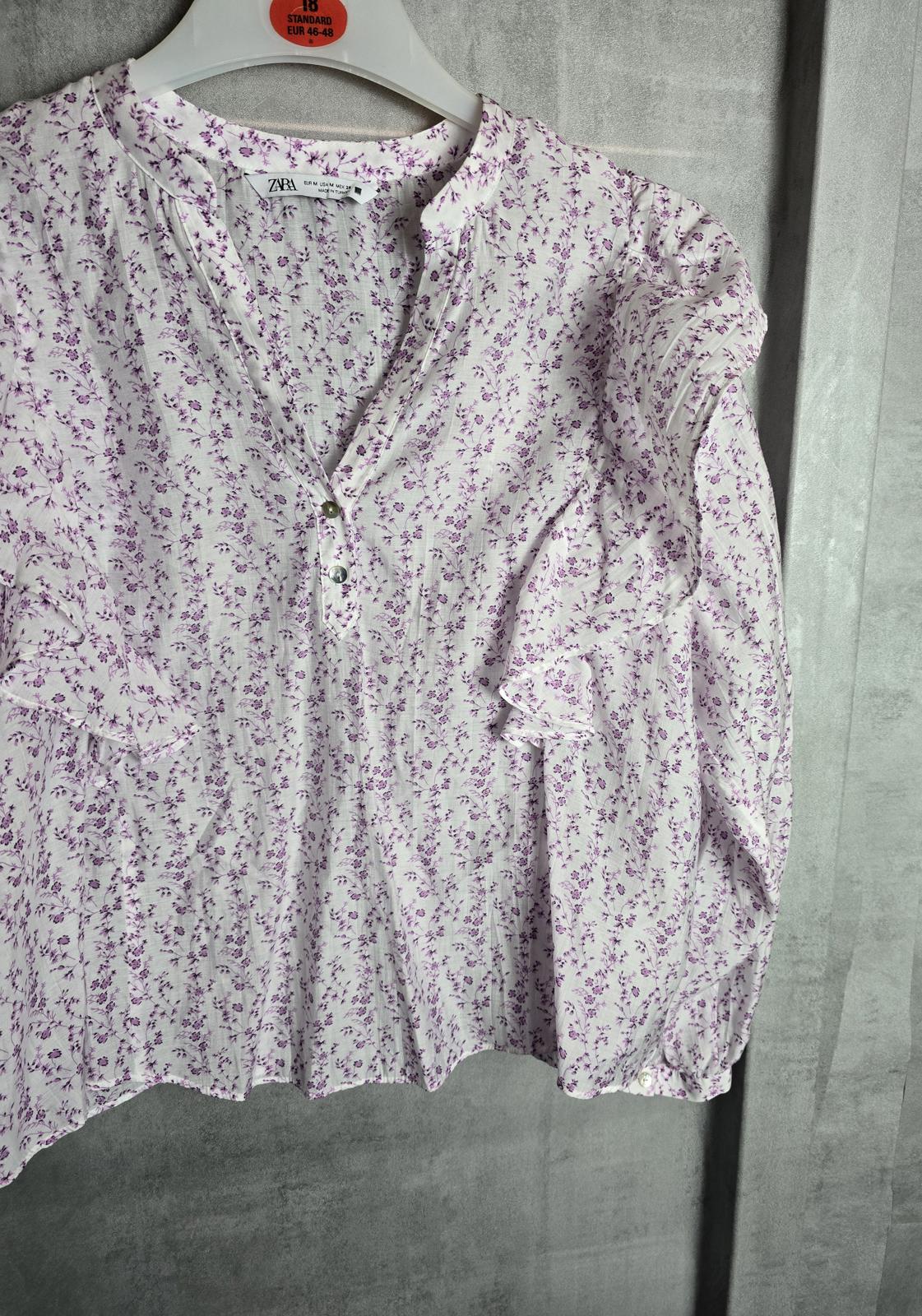Zara white lilac/ pink floral frilly blouse long sleeved oversized size 10/12