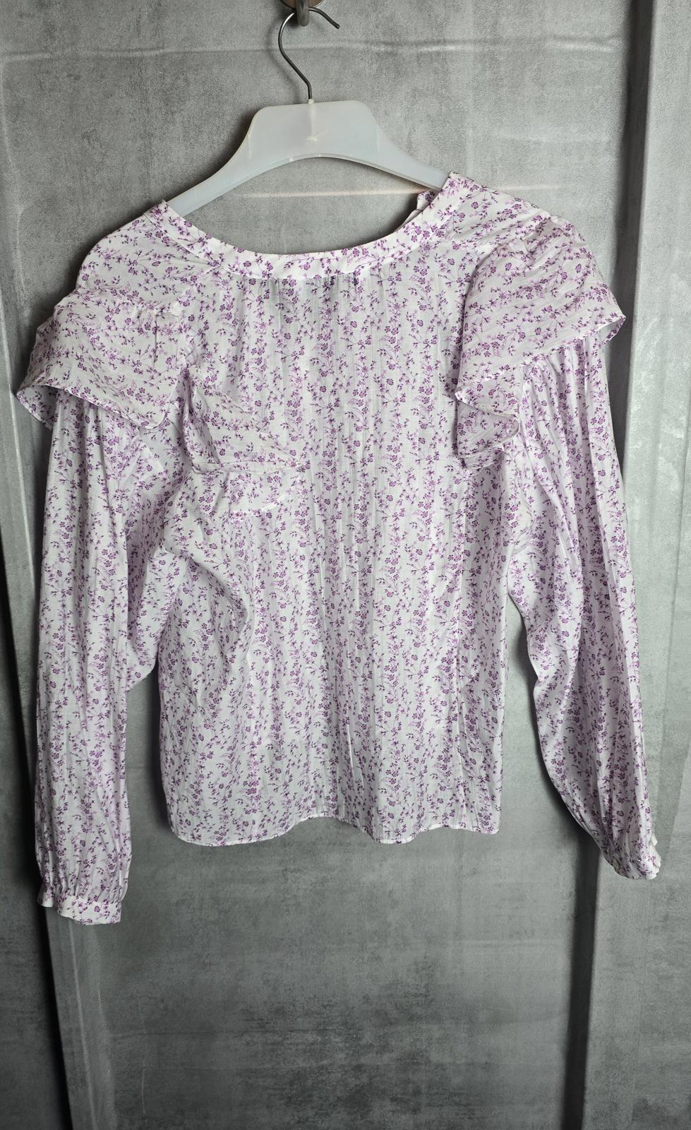 Zara white lilac/ pink floral frilly blouse long sleeved oversized size 10/12