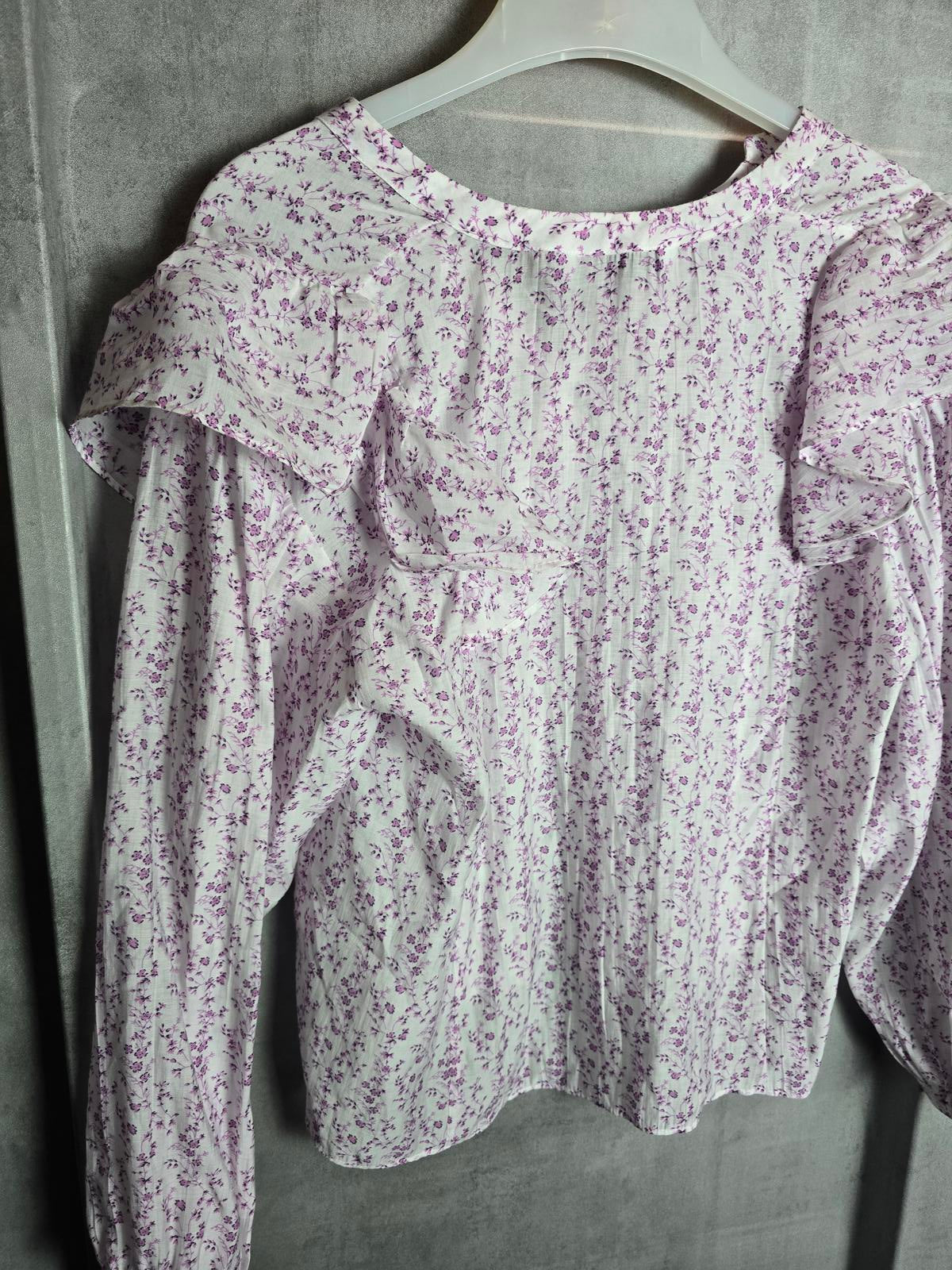 Zara white lilac/ pink floral frilly blouse long sleeved oversized size 10/12