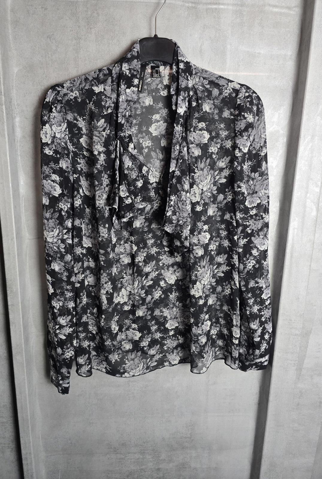 Mango black & white floral sheer blouse size 10/12
