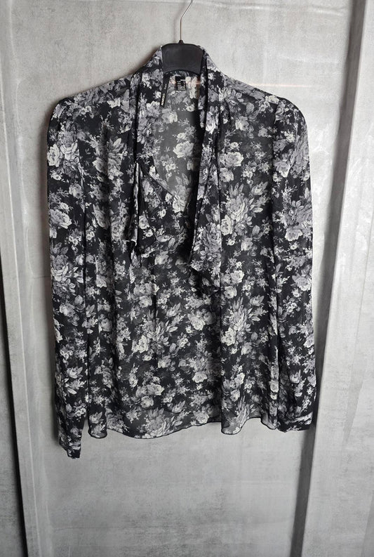 Mango black & white floral sheer blouse size 10/12