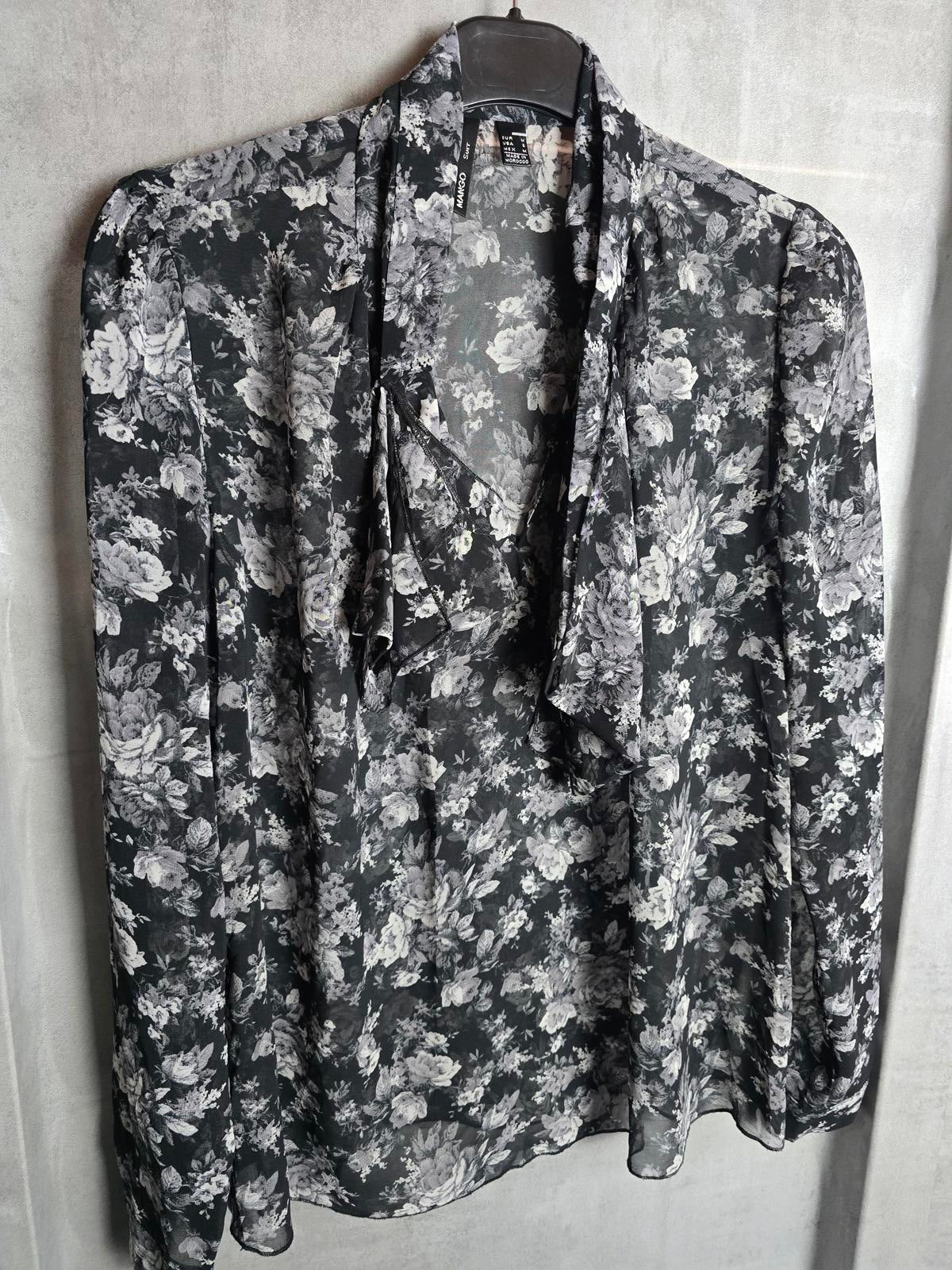 Mango black & white floral sheer blouse size 10/12