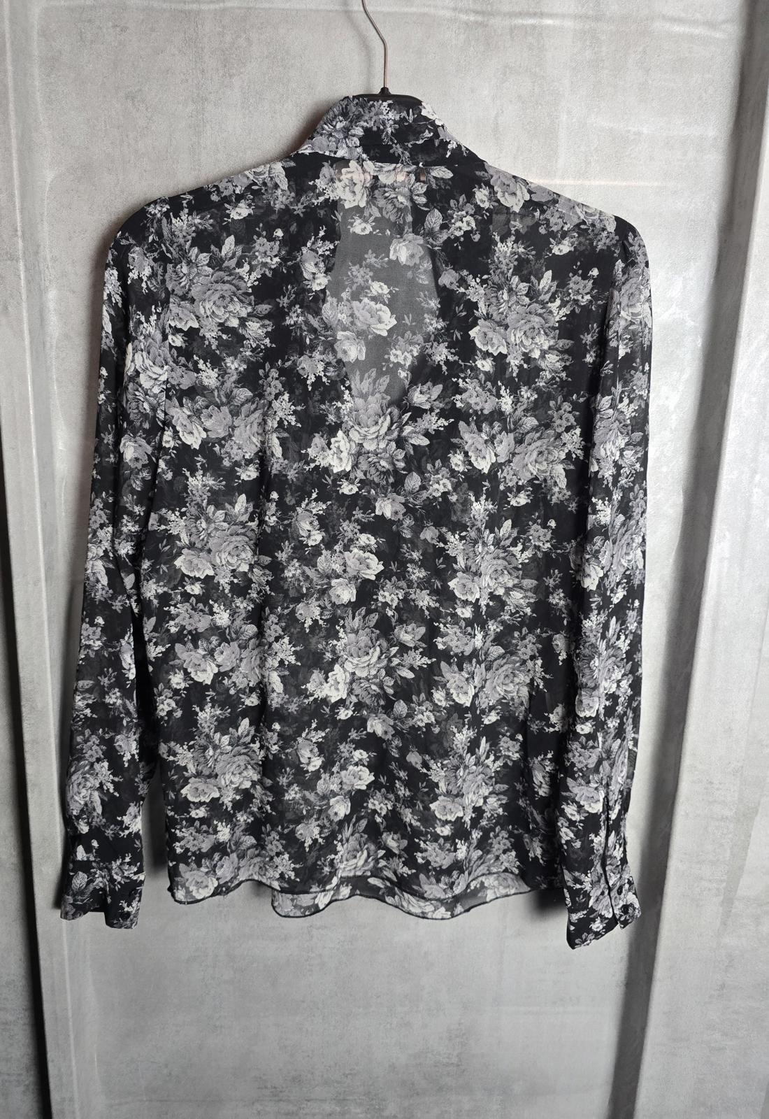 Mango black & white floral sheer blouse size 10/12