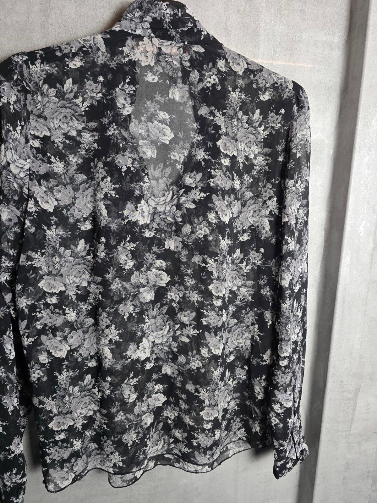 Mango black & white floral sheer blouse size 10/12