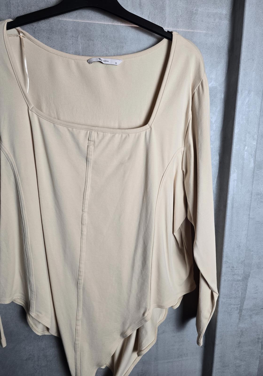 Tu long sleeved beige bodysuit square neck size 26