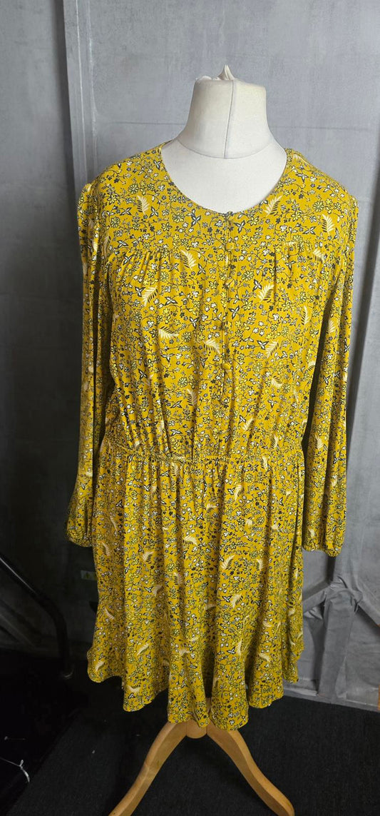 Marks & Spencer yellow & black floral long sleeved dress size 18
