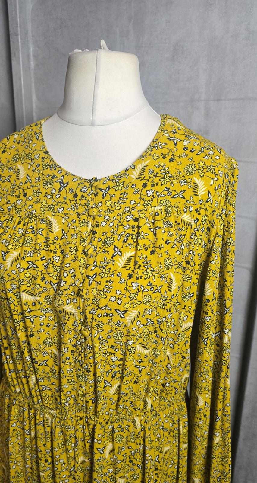 Marks & Spencer yellow & black floral long sleeved dress size 18
