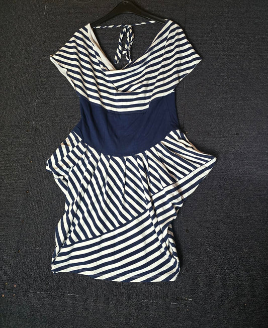 Forever Unique navy & white asymmetrical mini dress Y2k