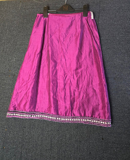 Vintage Betty Barclay purple beaded midi skirt size 10 Linen blend