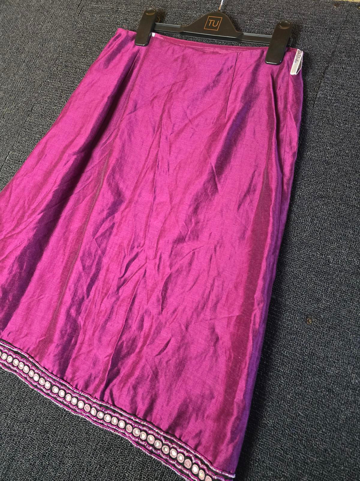 Vintage Betty Barclay purple beaded midi skirt size 10 Linen blend