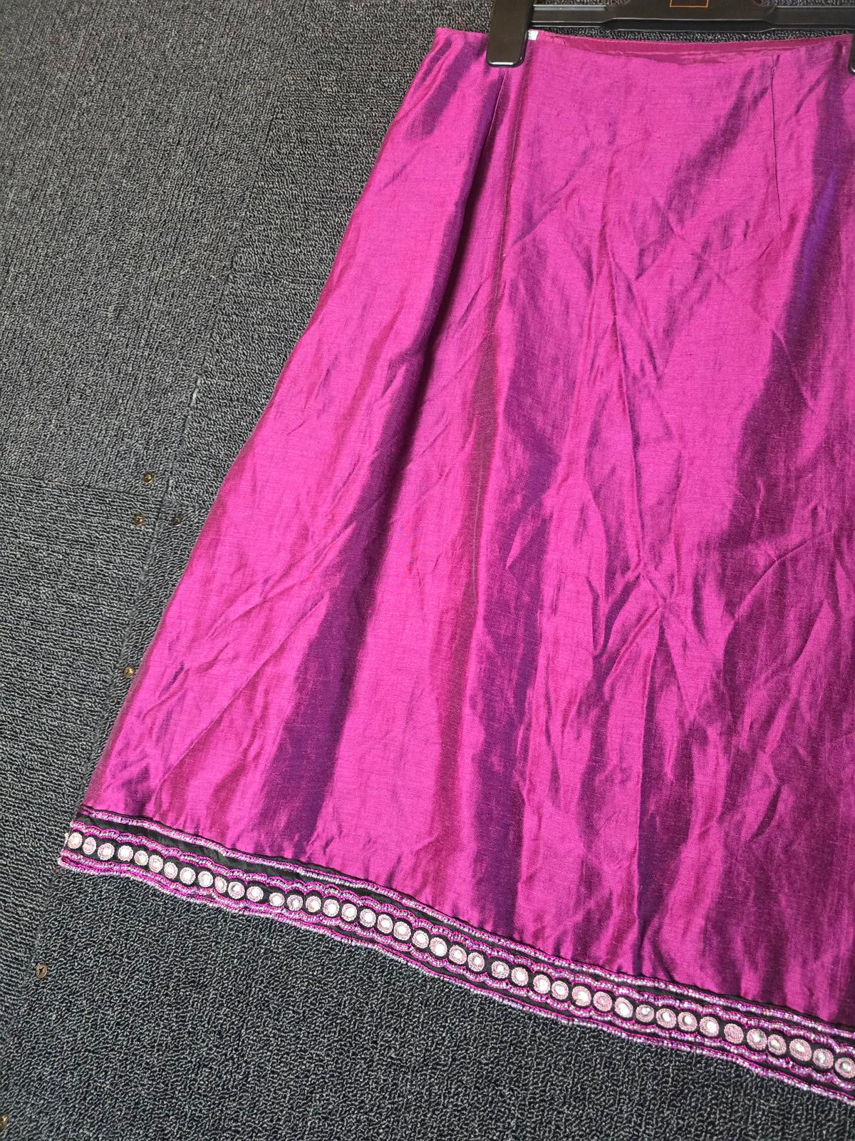 Vintage Betty Barclay purple beaded midi skirt size 10 Linen blend