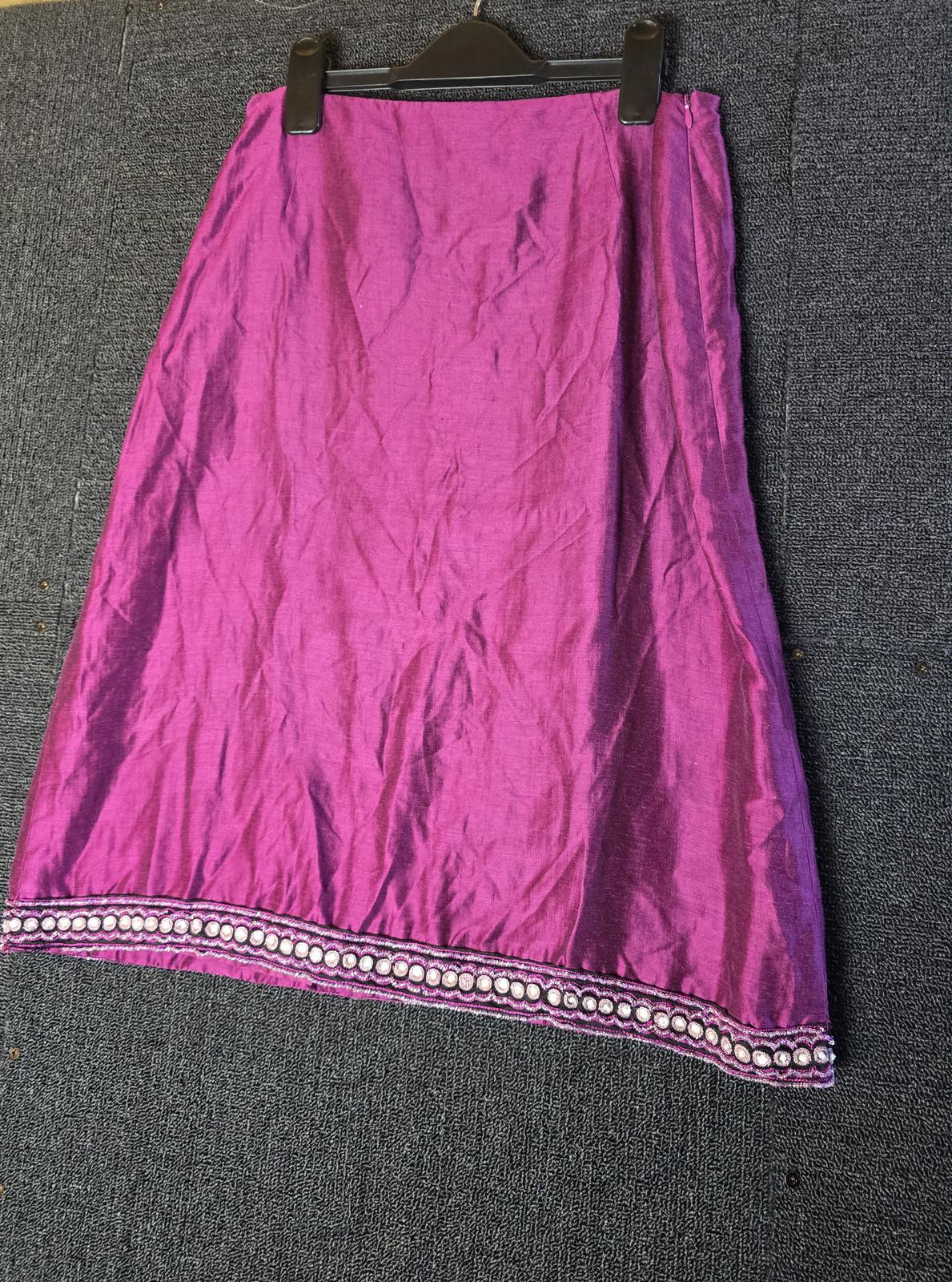 Vintage Betty Barclay purple beaded midi skirt size 10 Linen blend