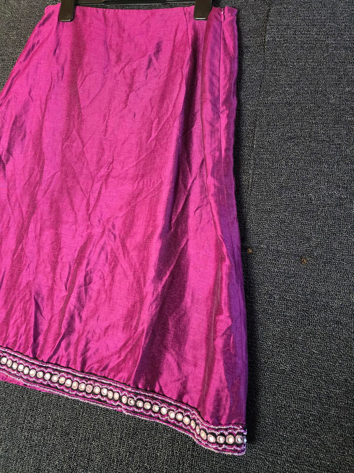 Vintage Betty Barclay purple beaded midi skirt size 10 Linen blend