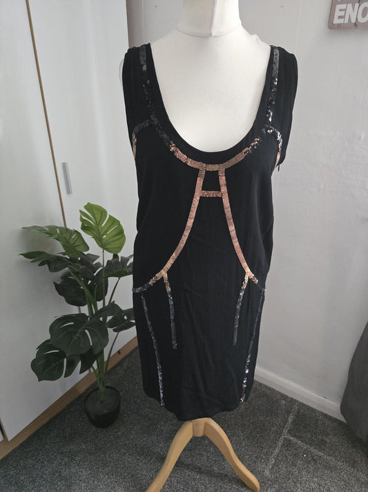 Rare Y2K Diesel Sequin Dress - Black & Bronze Size Medium