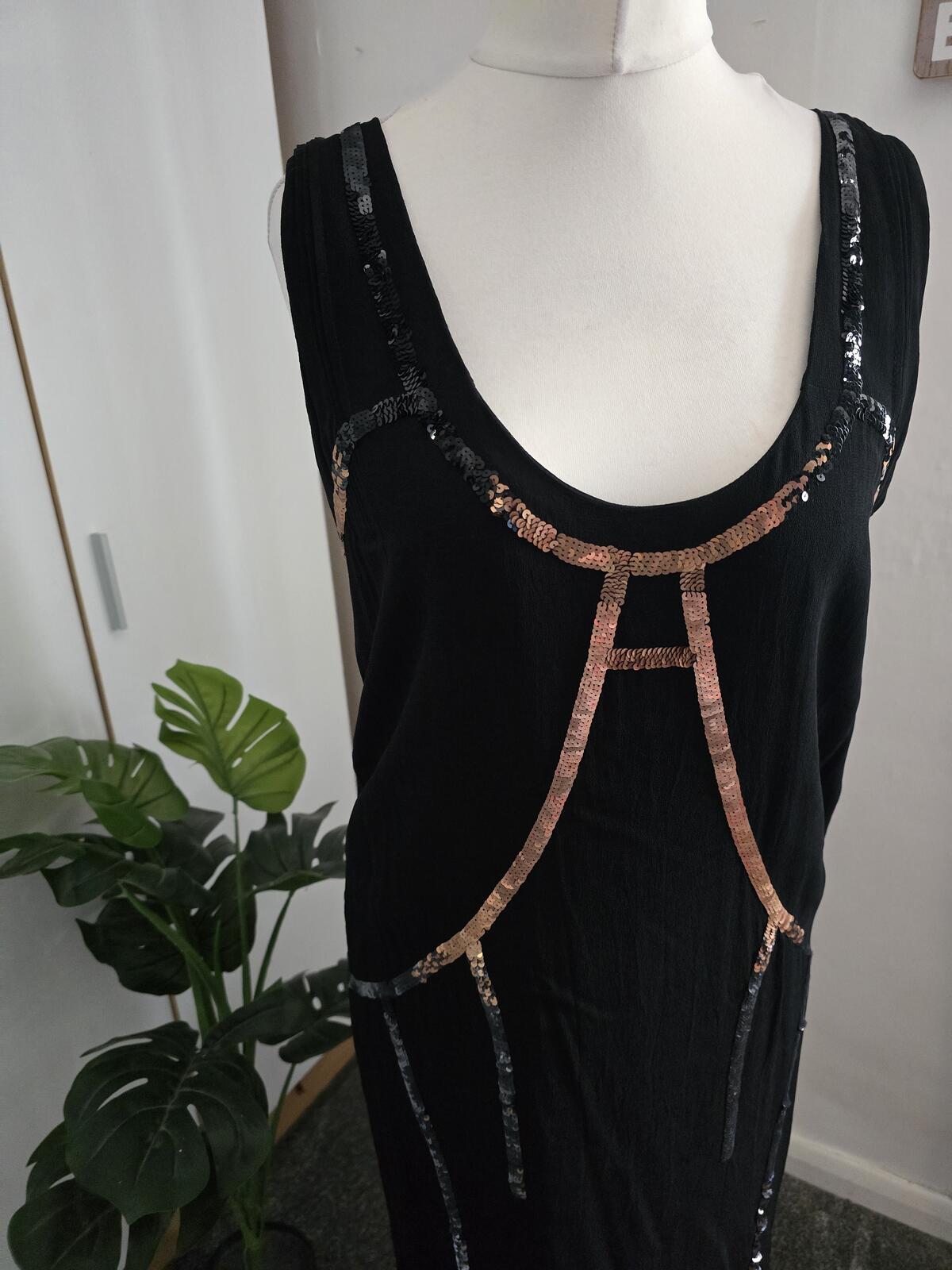 Rare Y2K Diesel Sequin Dress - Black & Bronze Size Medium