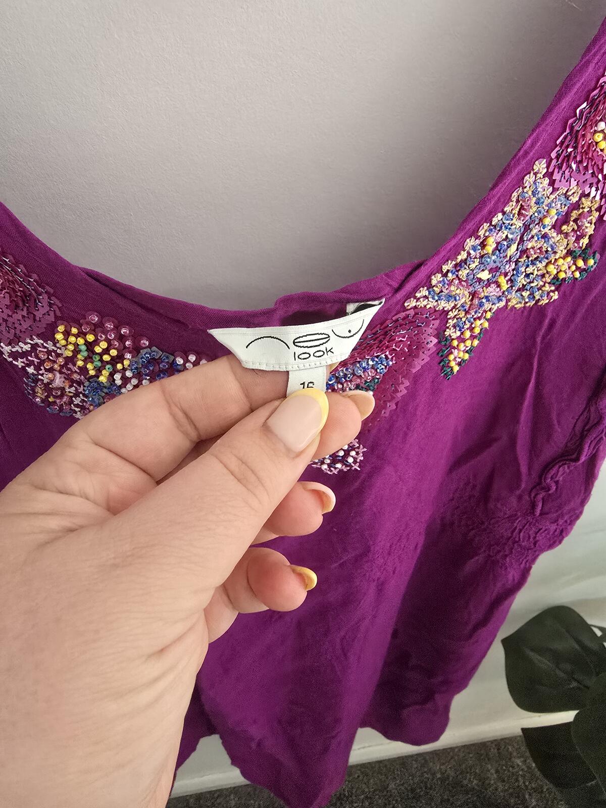 New Look Y2K Purple Sequin and Gem Dress Size 16