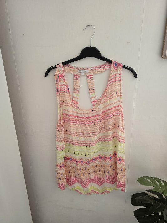 New Look Y2K White Green and Pink Patterned Vest Top Size 14