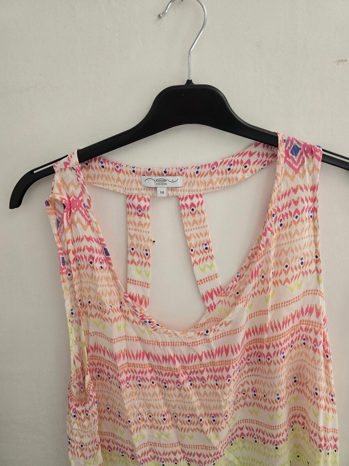 New Look Y2K White Green and Pink Patterned Vest Top Size 14