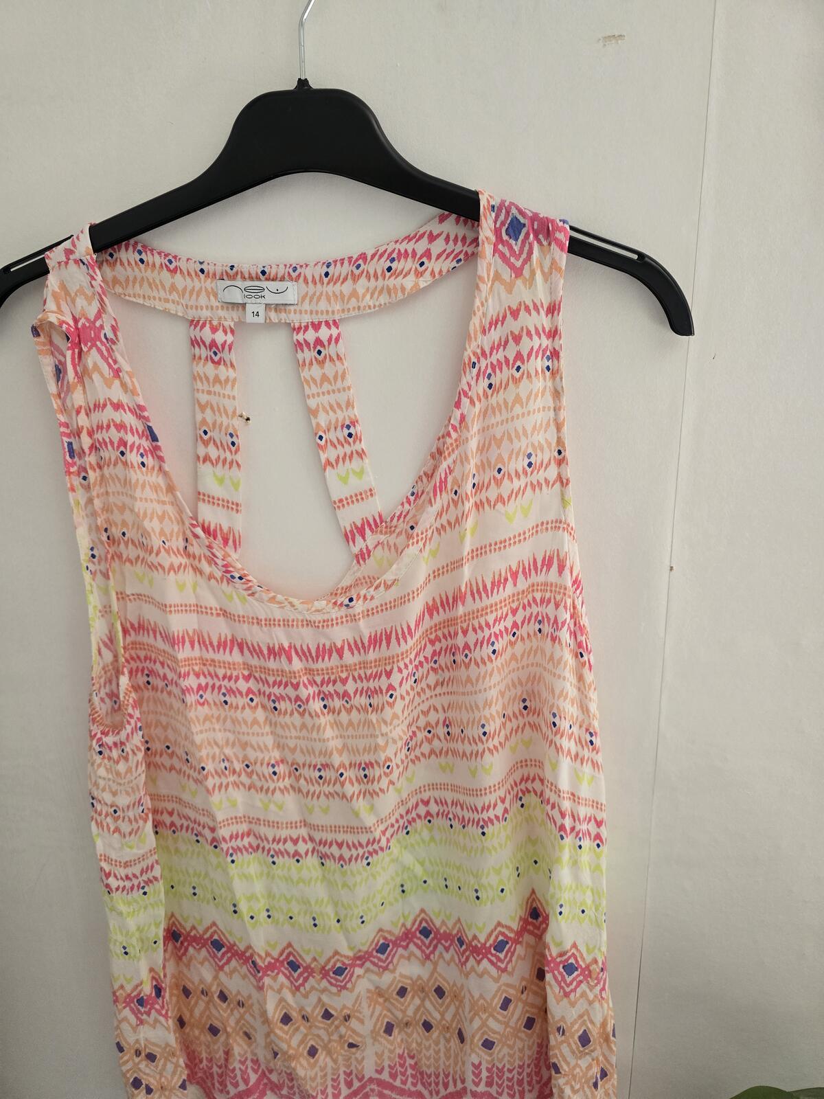 New Look Y2K White Green and Pink Patterned Vest Top Size 14